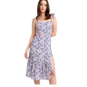 Floral Blue and Pink Midi Dress